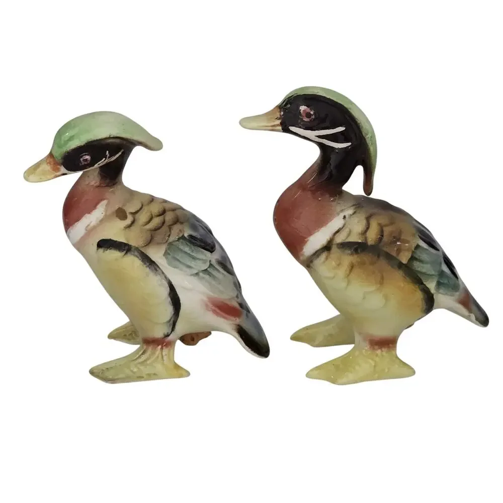 Vintage Ceramic Crested Duck Salt Pepper Shakers MCM Kitsch Figural Birds